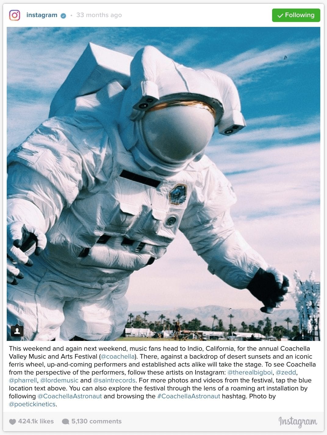 Poetic Kinetics — Coachella Astronaut on Instagram