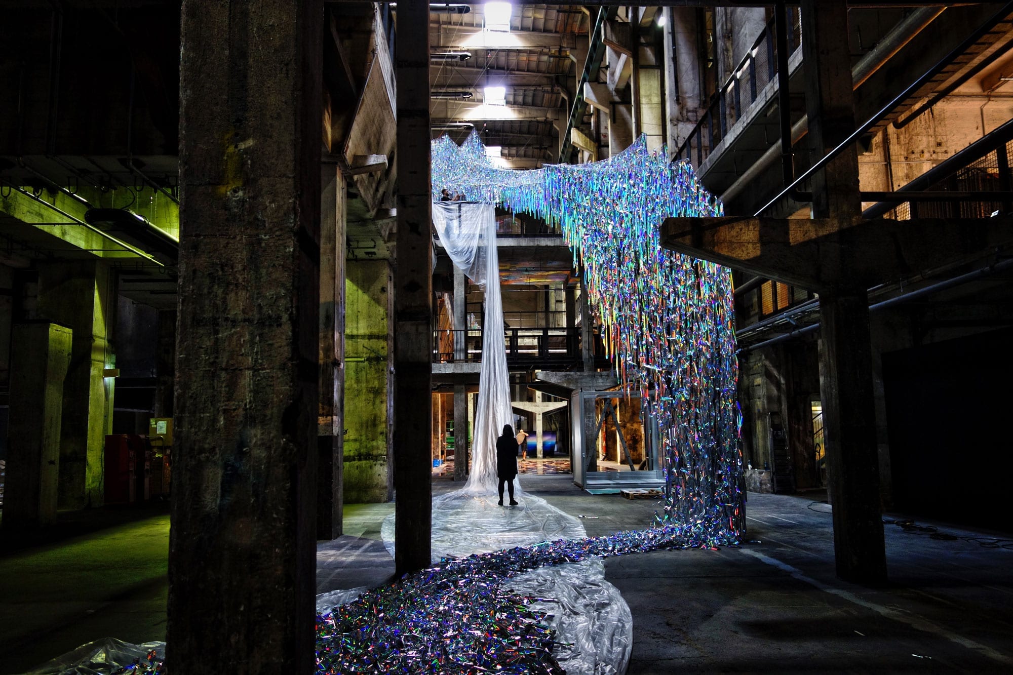 Neo Prayer Flag kinetic installation by Poetic Kinetics