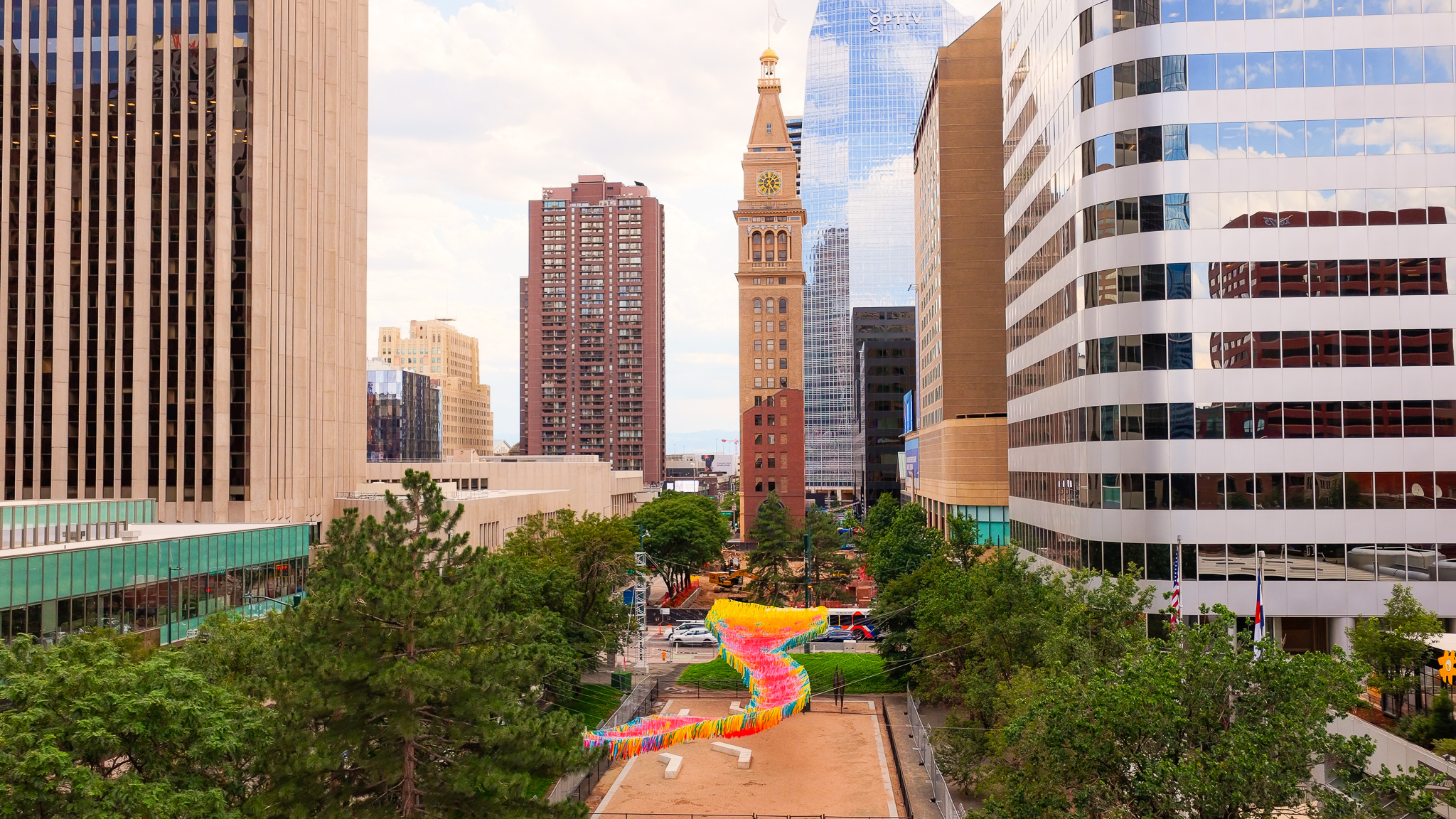 Skyline Drift aerial installation at Skyline Park in downtown Denver