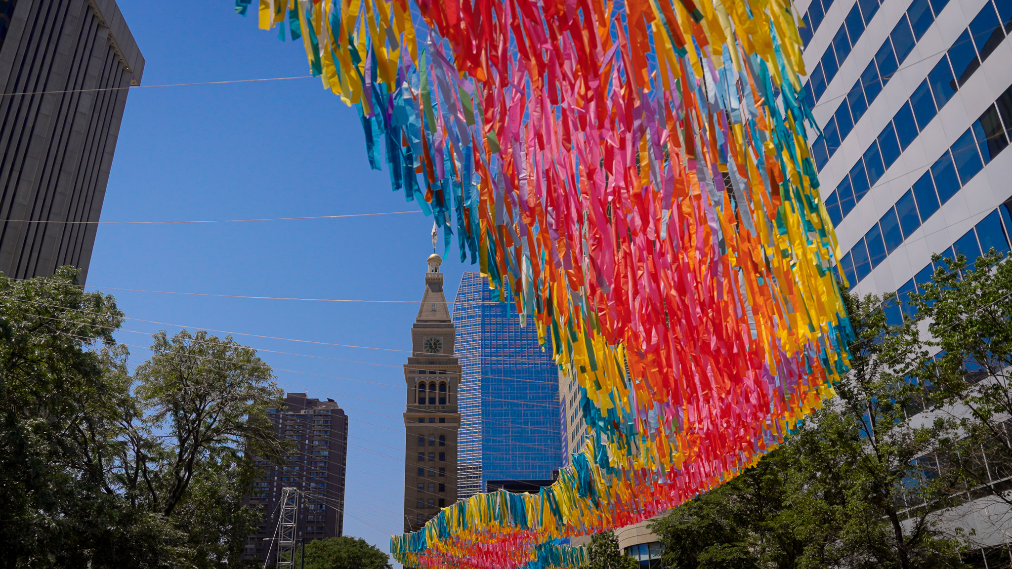 Skyline Drift colorful aerial canopy at Skyline Park in Denver
